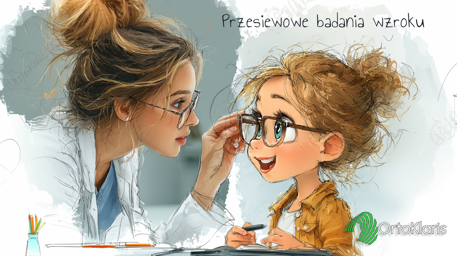 Ilustracja OrtoKlaris poświęcona przesiewowym badaniom wzroku dzieci